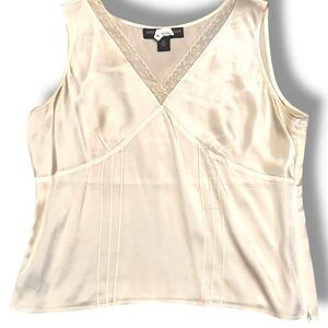Josephine Chaus Cream Floral Lace Trim Sleeveless Tank Petite silk top 12P